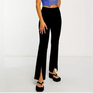 She + Sky Black Split Hem Side Zipper High Waisted Flare Leg Dress Pants‎ Medium